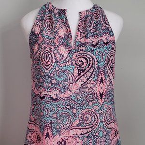 3/$15 Women's Halter Blouse Racer Back Pink & Teal Blue Paisley Beachy